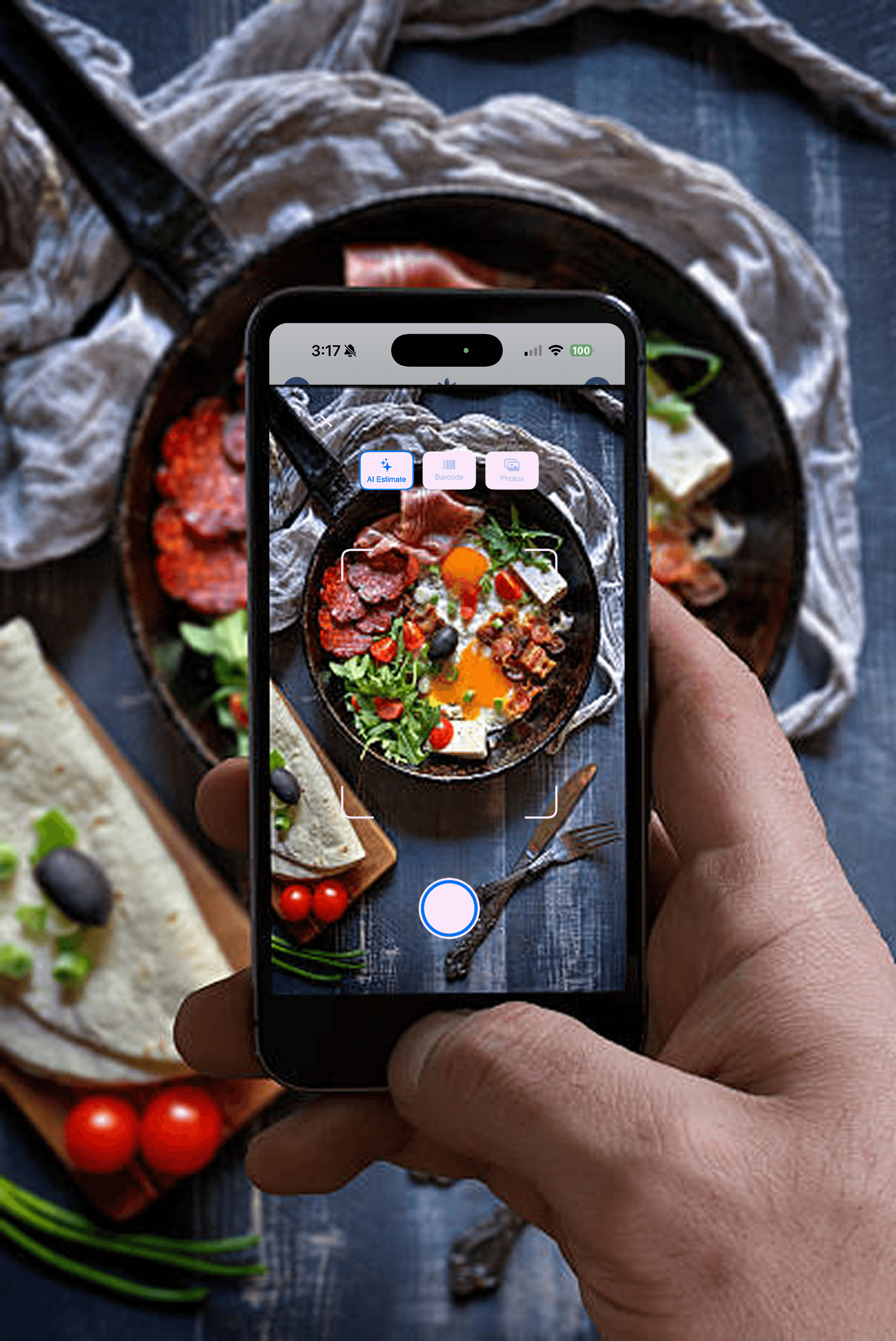 Person using AI-powered calorie tracking app