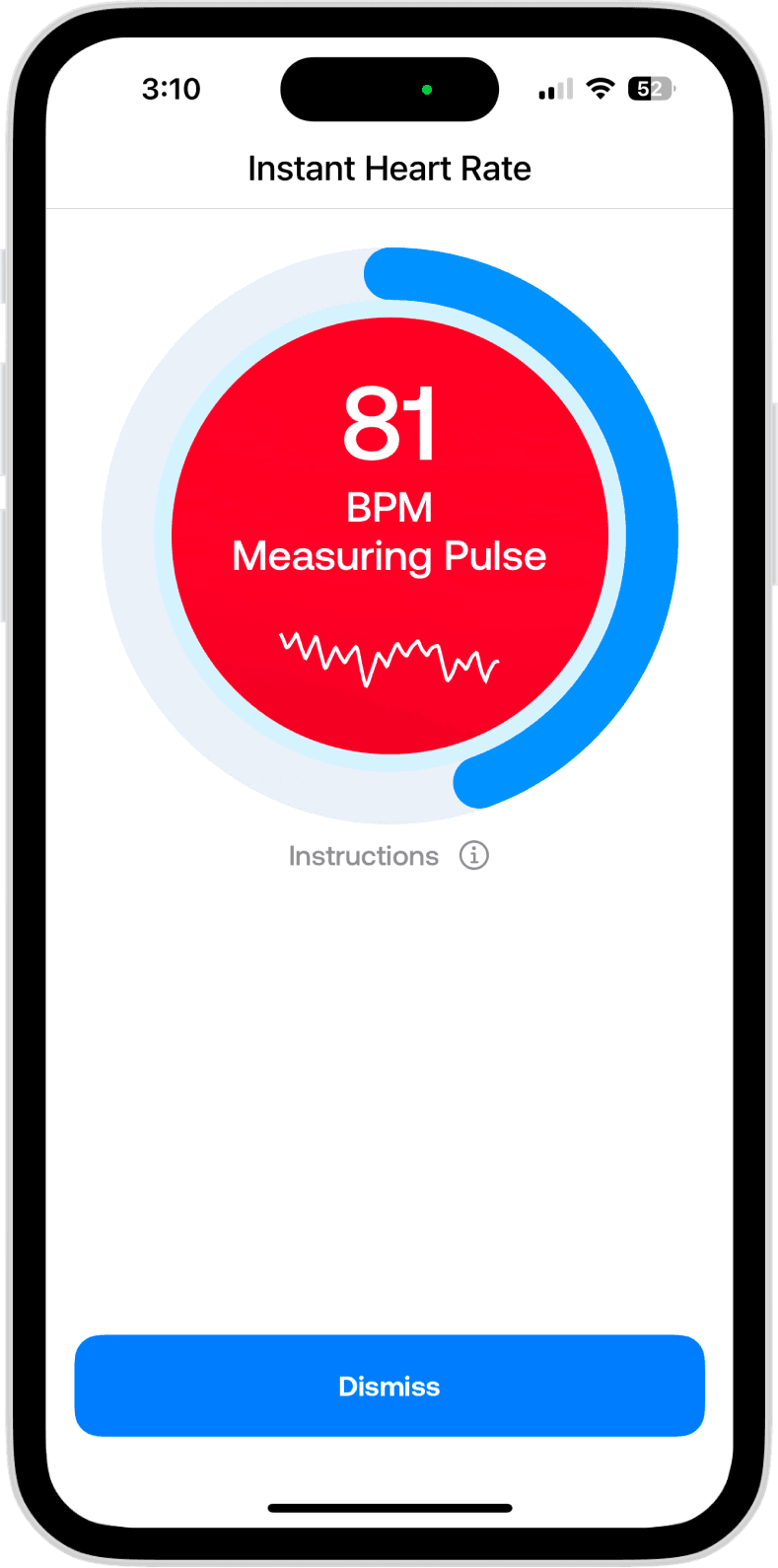 VitalTouch App Heart Rate Measurement Screen